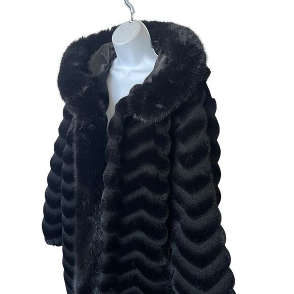 GALLERY Hooded Faux Fur Coat Black Size 1X - Picture 3 of 11